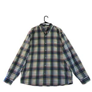 GAP Untucked XXL Men's Plaid Long Sleeve Button Up Yellow/Green/Pink